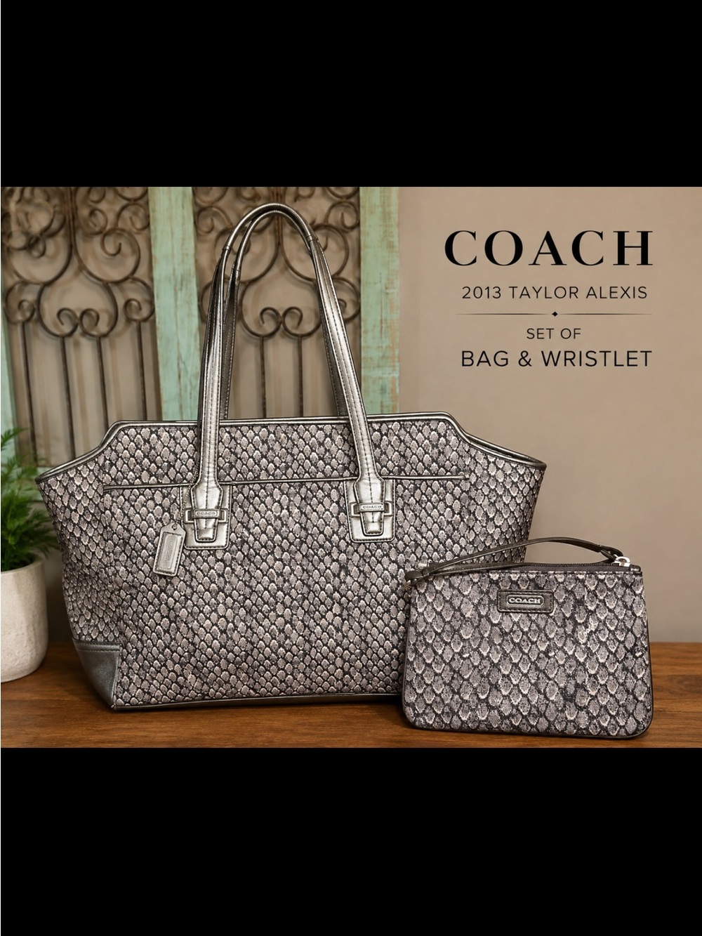 Coach 2013 Taylor Alexis Set of  Metallic Reptile  Bag & Wristlet
